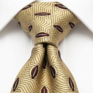 Bill Blass Silk Tie Geometric Yellow Burgundy